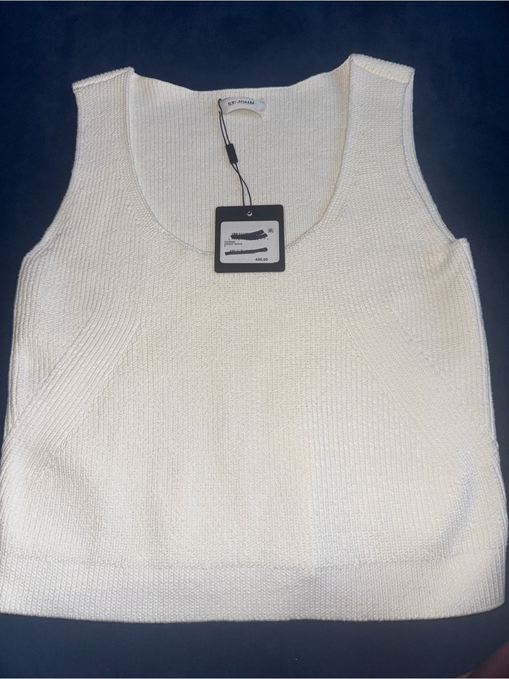 NWT St. John Abigail Top Redondo Rib Knit Bright White Sleeveless Tank Sz S $495